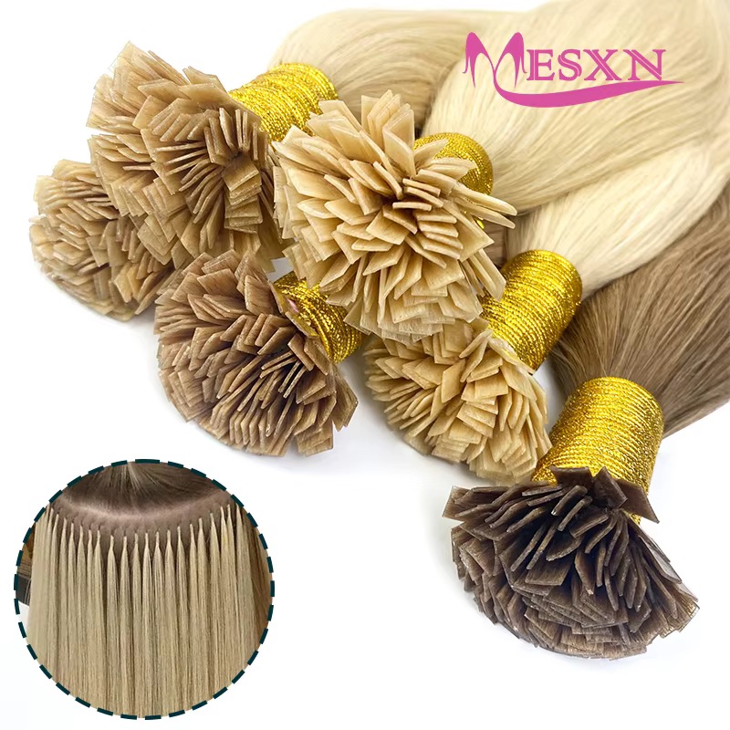 MESXN Extensions de cheveux à pointe plate de haute qualité 100%
