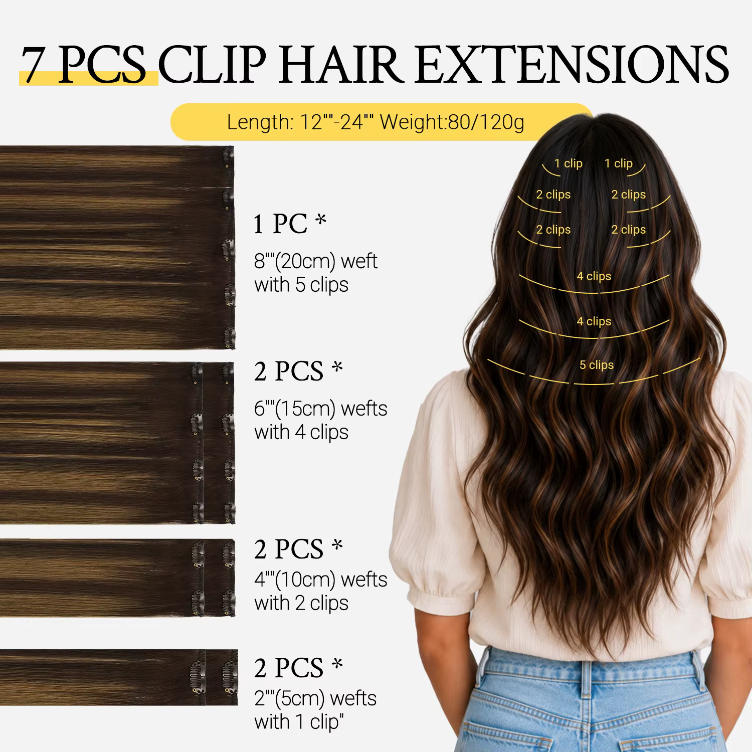 Extensions de cheveux humains lisses à clips