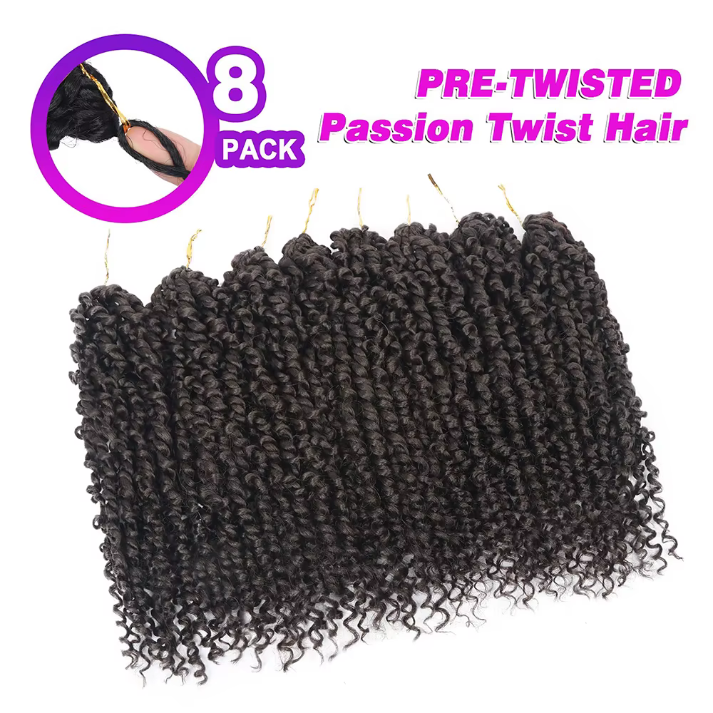 8 paquets de cheveux synthétiques pré-bouclés pour tresses au crochet Passion Twist pour femmes noires