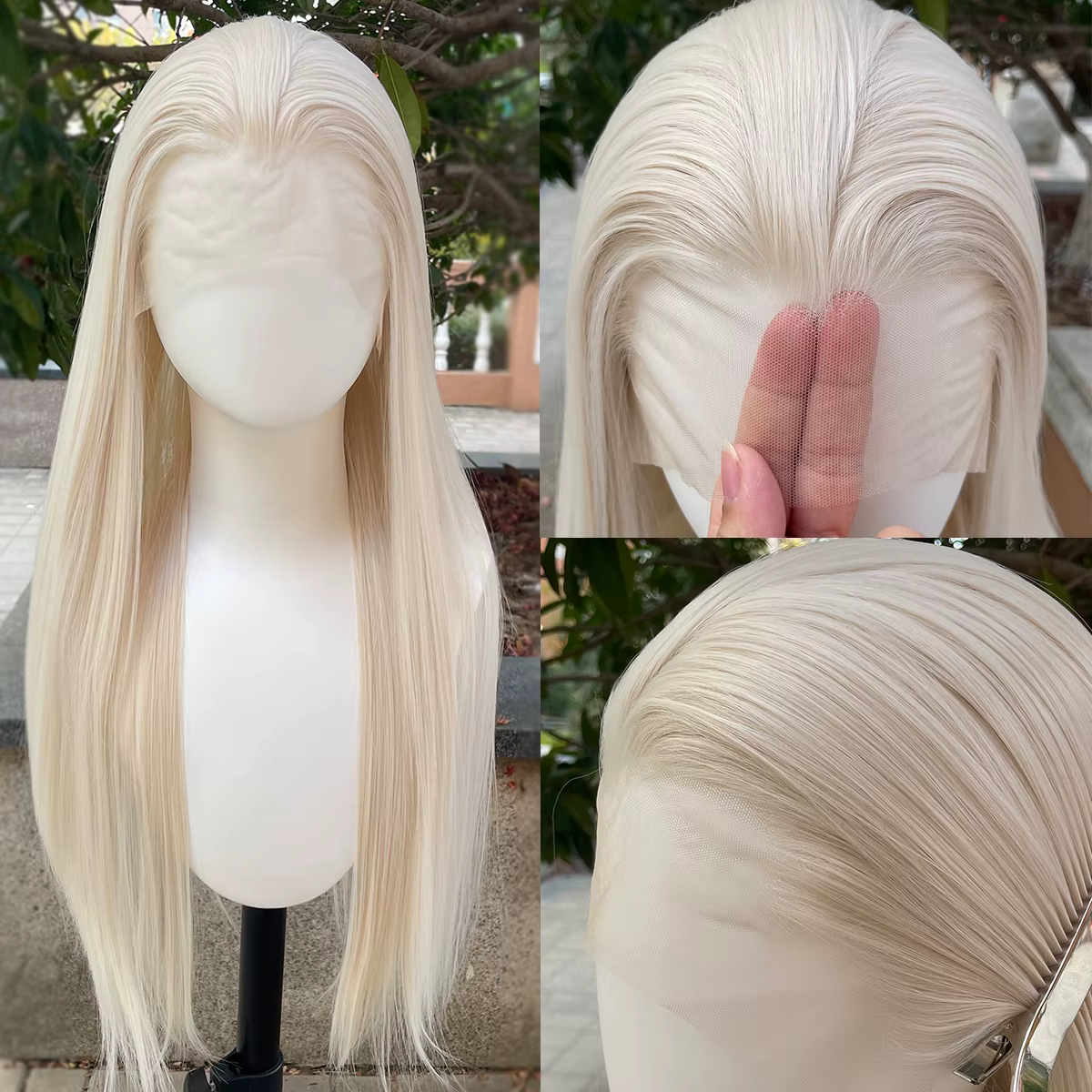 Costume d'elfe style Peak Platinum ‌ Perruques Lace Front Synthétiques Blondes 13x4 pour Femmes