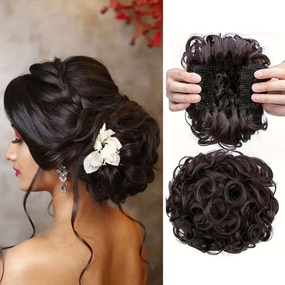 Extension de chignon synthétique courte et bouclée