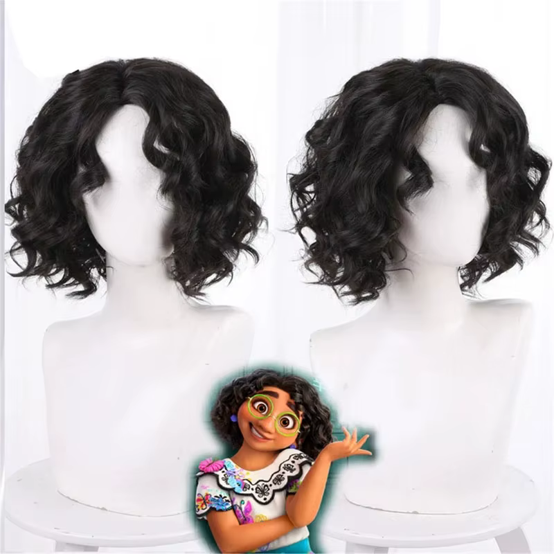 Perruque Courte Ondulée avec Lunettes pour Enfant
