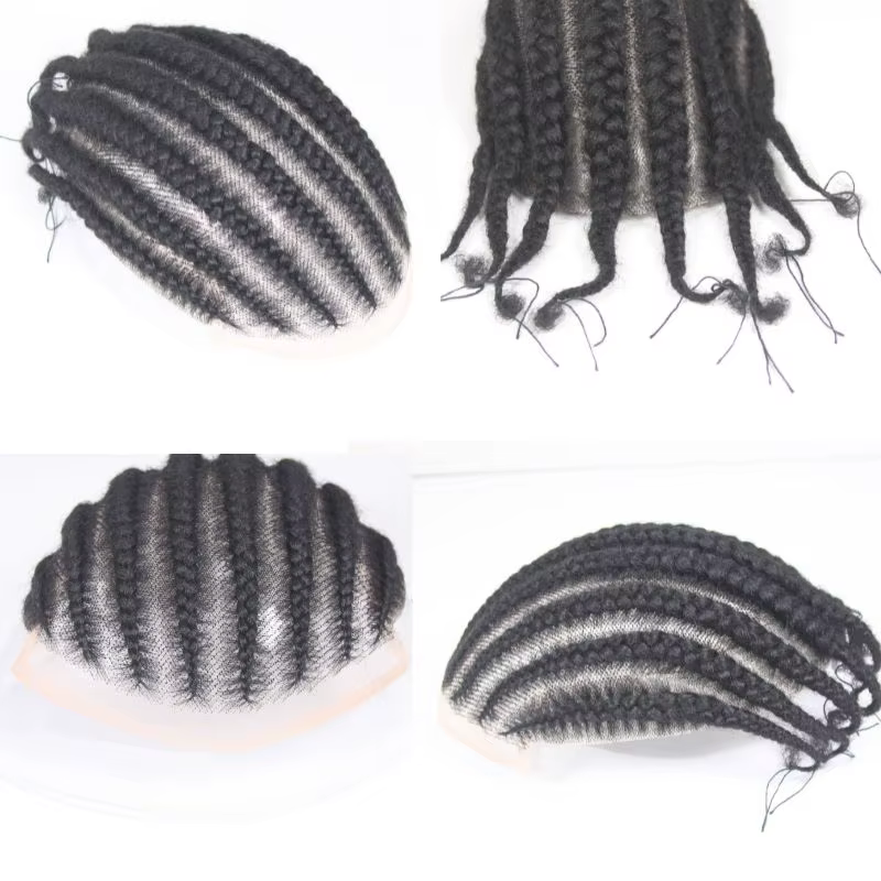Cornrow tresses Afro toupet cheveux pour hommes 6 '' vrais