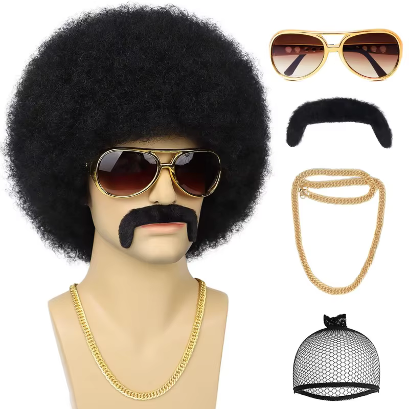 Perruque Afro pour hommes des années 70 pour fête Disco