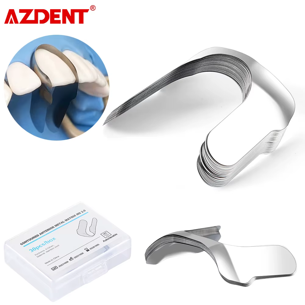 AZDENT 30 pièces matrice dentaire profilée antérieure bandes de matrice métallique système de matrice sectionnelle Matrices matériaux de dentisterie