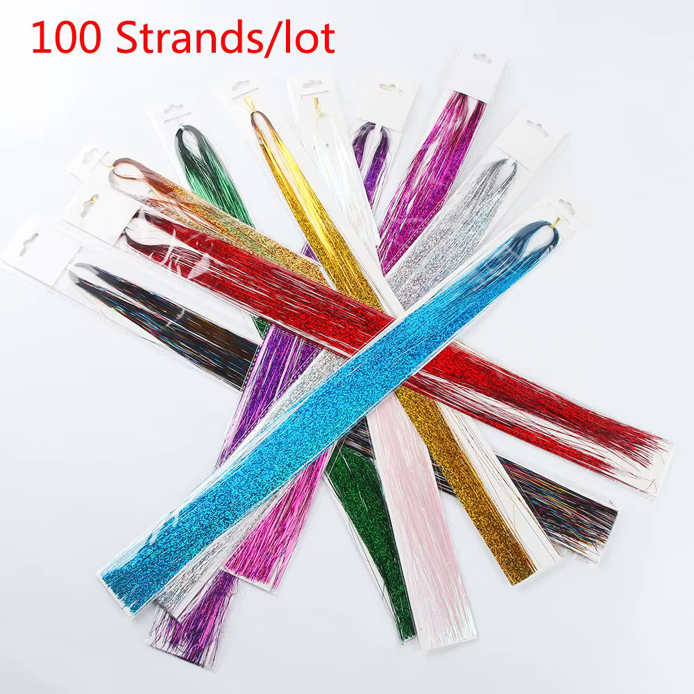 100 brins filles Streak Clubbing brillant Extension de cheveux Bling soie
