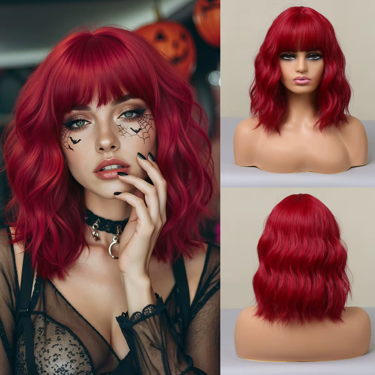 Helloween – perruque synthétique naturelle rouge