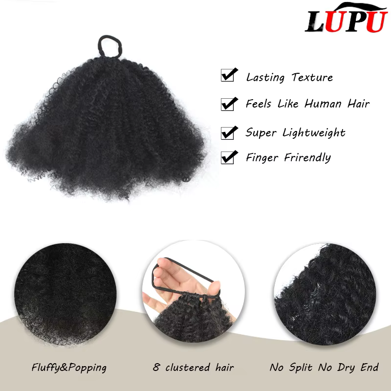 LUPU Kinky Curly Ponytail Clip - en postiche Transformez votre look en quelques secondes Boucles rebondissantes douces pour une ambiance glamour