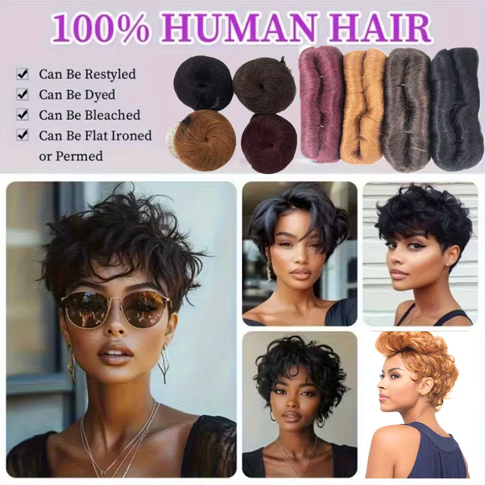28 pièces extensions de cheveux humains courts brésiliens # 1B # 4 # 30 # 99J un paquet pour une tête complète 100%