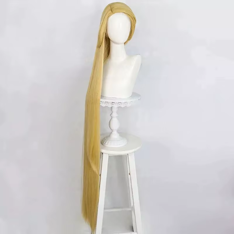 Raiponce Cosplay perruque film emmêlé princesse longue Blonde droite résistant à la chaleur cheveux Halloween Anime jeu