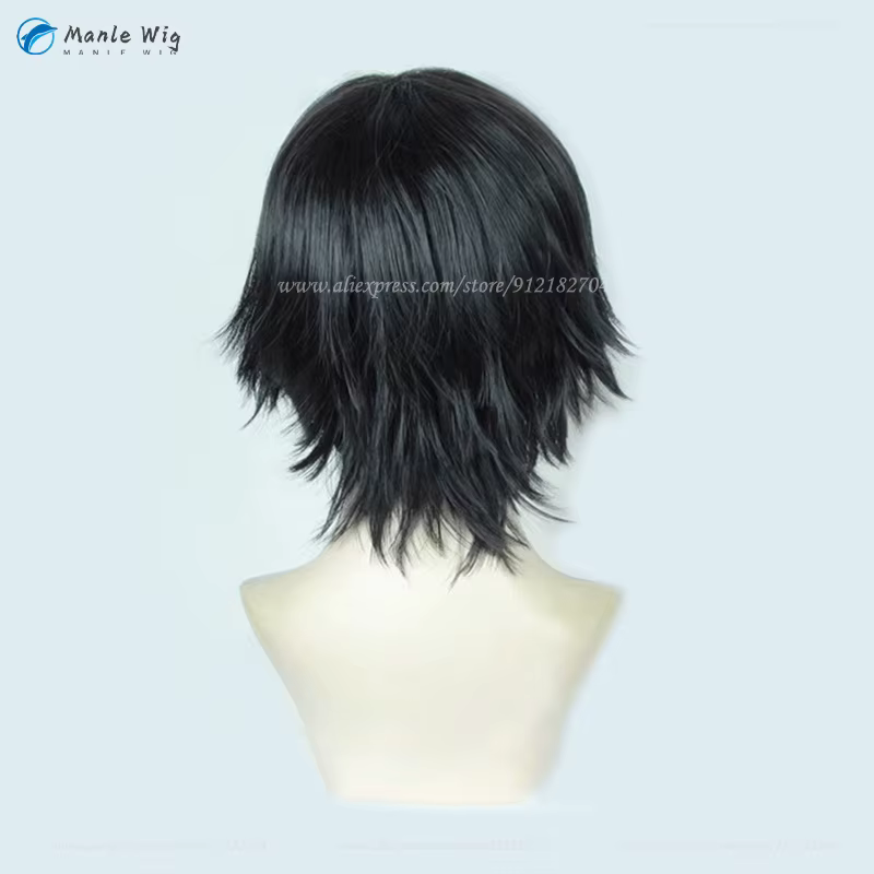 Perruque de Cosplay synthétique noire de 30cm