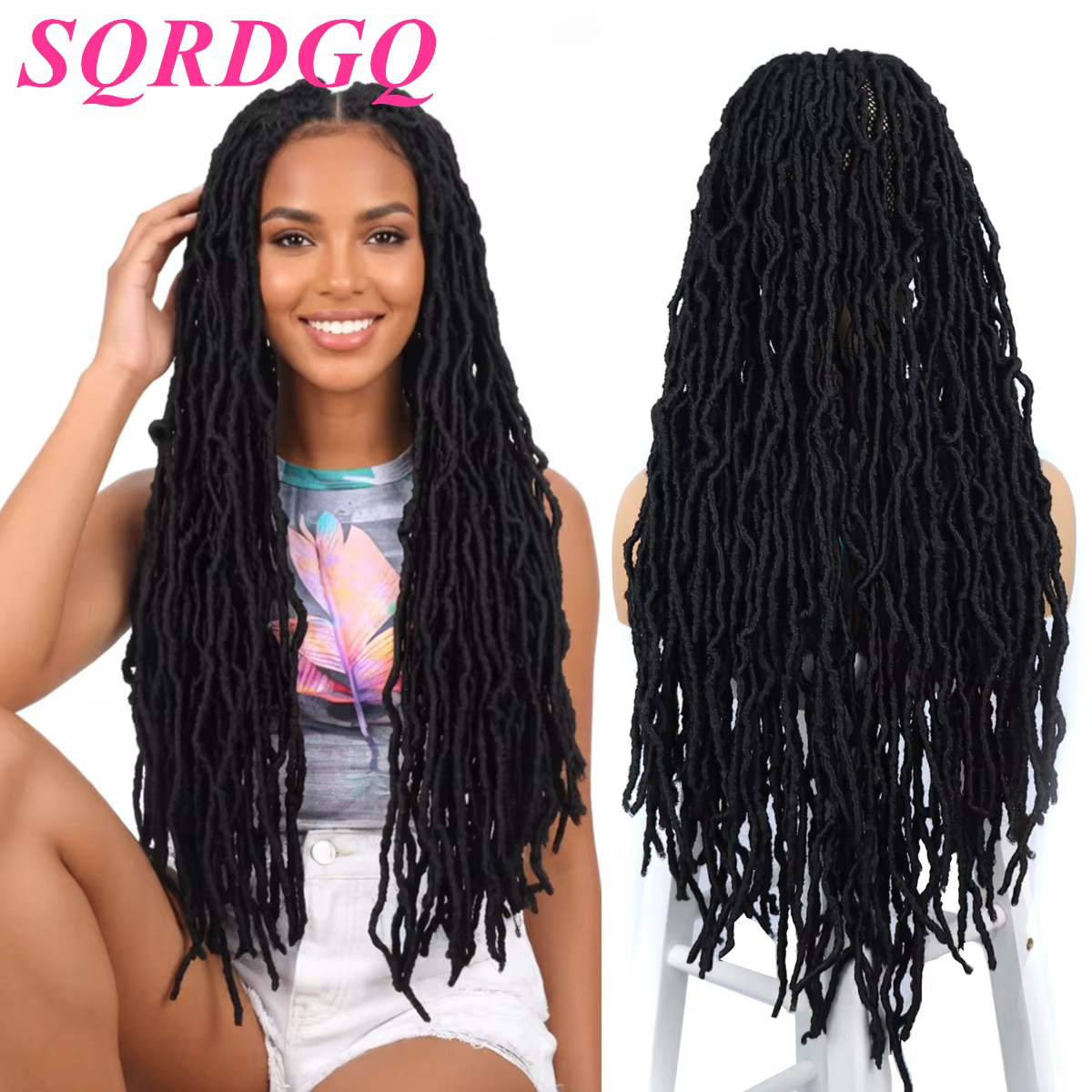 Dreadlocks perruques tressées Locs synthétiques pleine perruque de dentelle tresses féminines
