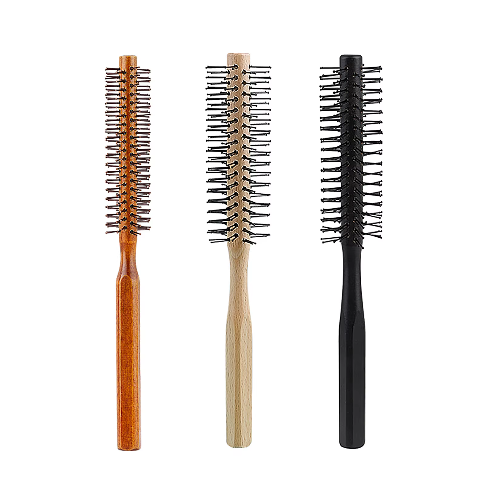 Manche en bois dents en Nylon brosse circulaire peigne à rouleau bouclé racine de cheveux moelleux