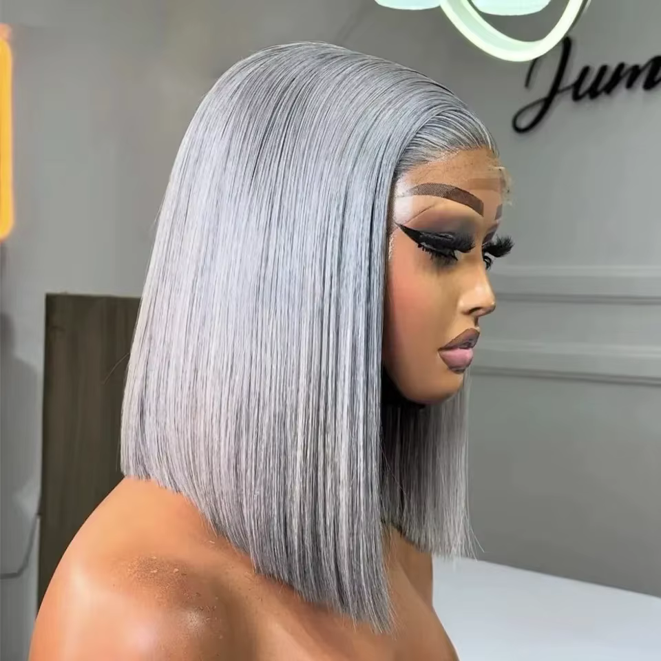 Perruque Bob Grise en Cheveux Humains