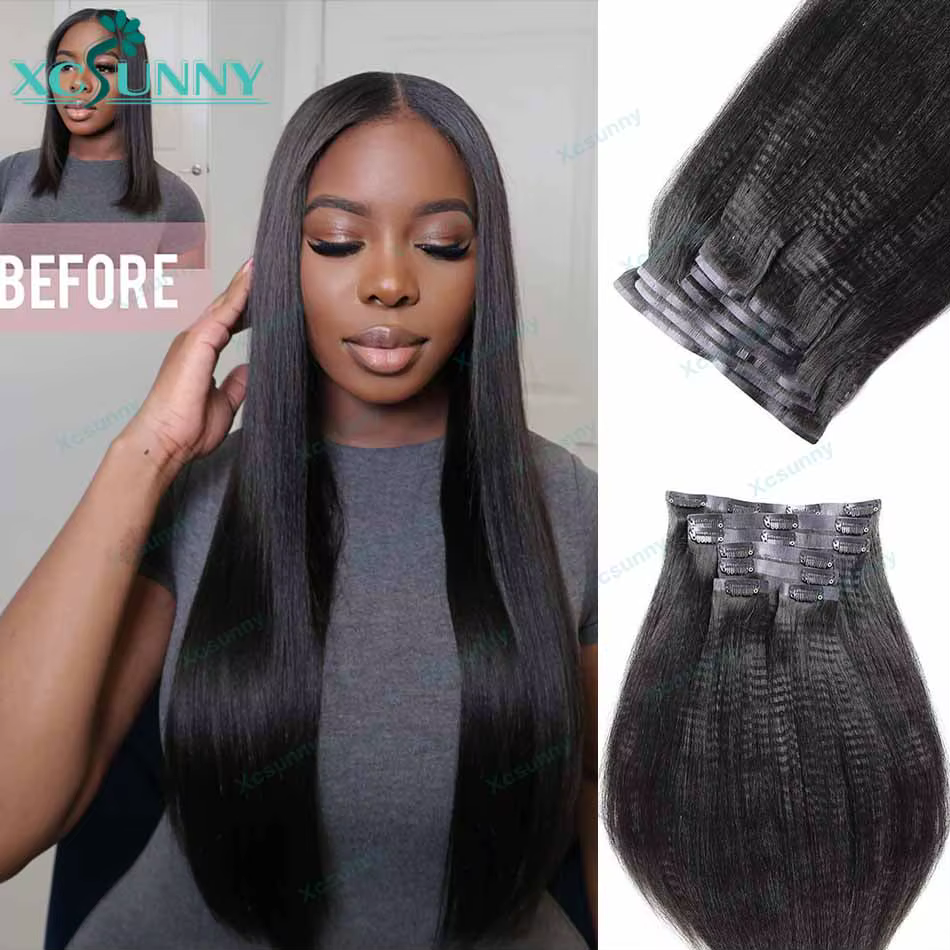 Yaki droite sans couture pince dans les Extensions de cheveux humains
