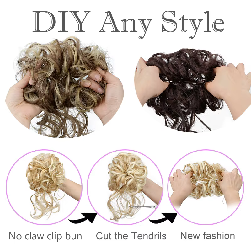 Chignon synthétique élégant bouclé en caoutchouc élastique