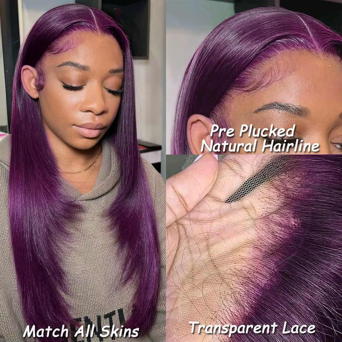 Perruque Lace Front Wig synthétique lisse bordeaux foncé 13x6