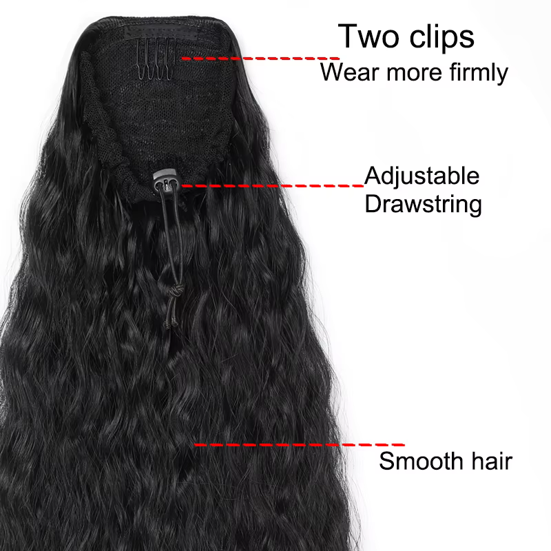 22 pouces synthétique longue crépus bouclés queue de cheval Extension de cheveux cordon enveloppé pince dans