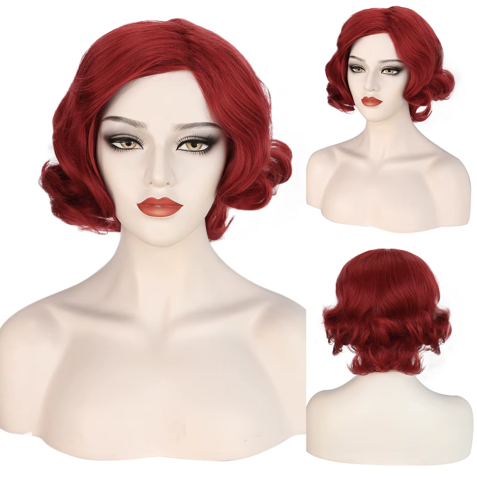 Perruque synthétique ondulée des années 1920 pour femmes