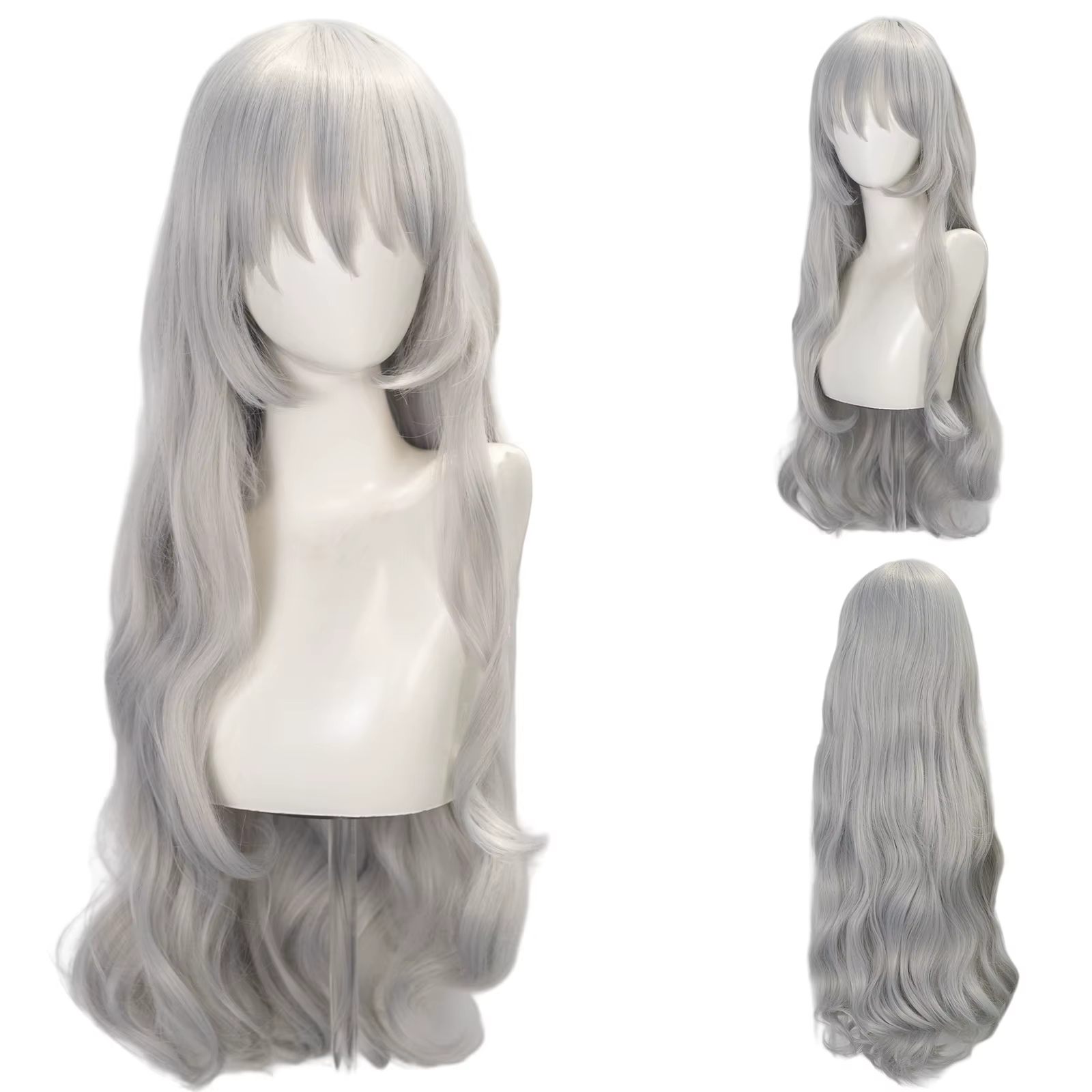 Argalia Cosplay perruque 77 cm Anime fille argent longue bandeau bouclé avec frange perruques synthétiques Halloween fête Costume accessoires