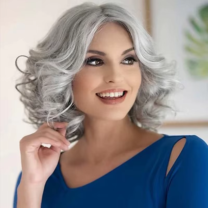 HAIRJOY Perruques synthétiques grises pour femmes âgées