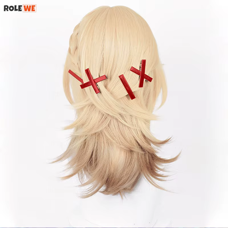 Perruque de cosplay Kaveh de haute qualité, perruque synthétique résistante à la chaleur, longue de 50 cm, en lin doré avec tresse + bonnet de perruque