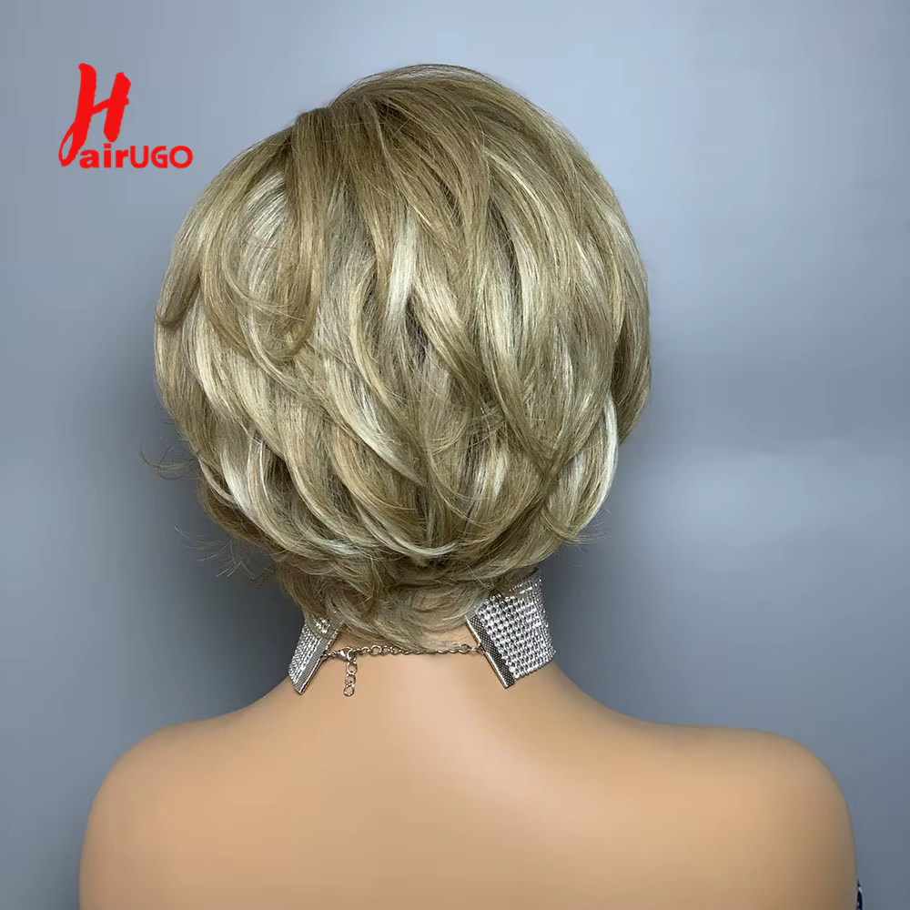 Hairugo-Perruques de cheveux humains droites avec frange