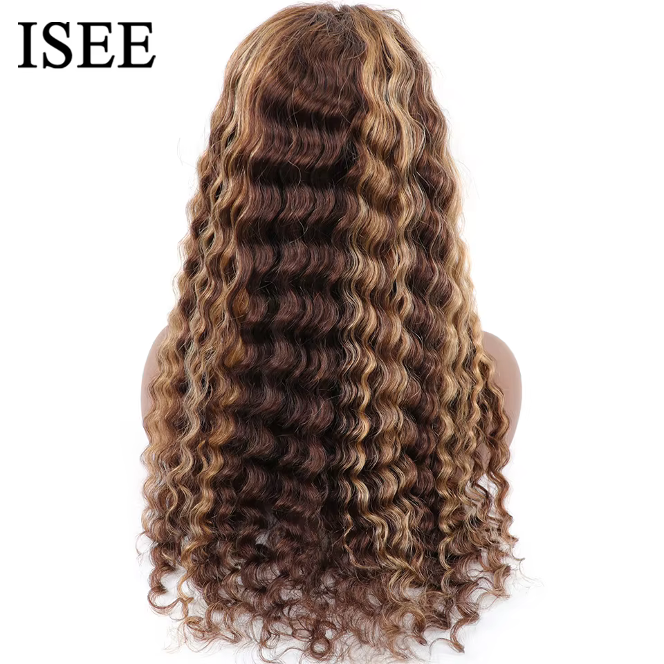 Wear And Go perruque sans colle Ombre ISEE cheveux mettre en évidence mongole vague profonde 6x4 Hd dentelle sans
