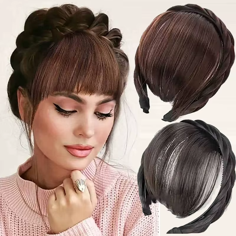 Bandeau à franges en cheveux synthétiques pour femme