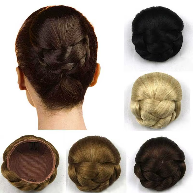 Extension de cheveux chignon pour femmes, postiche chignon noir/brun avec clip