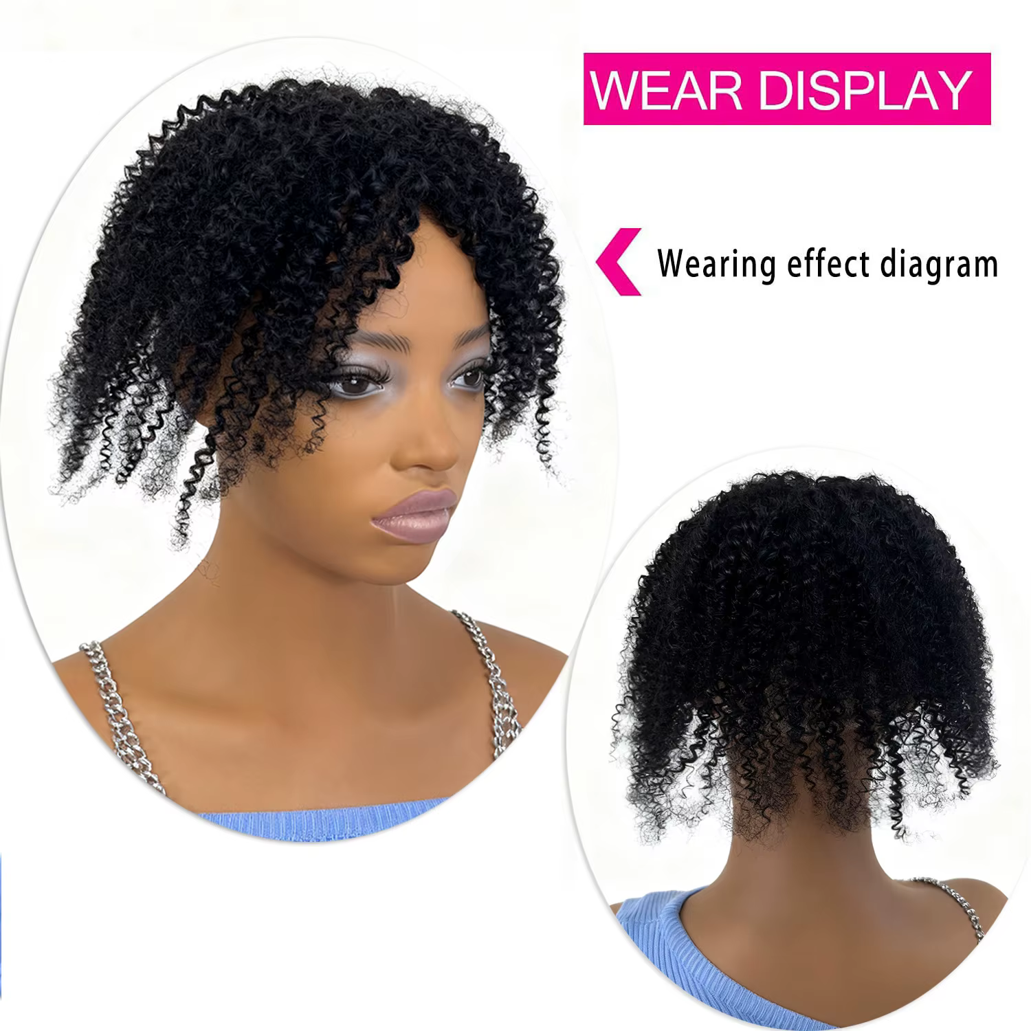 Topper de cheveux afro crépus bouclés pour femmes – Postiche d'aspect naturel crépu bouclé pour amincir la couverture