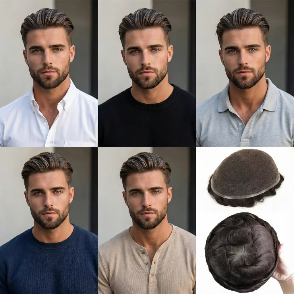 Toupet pour homme, base en dentelle complète | Perruque en cheveux humains