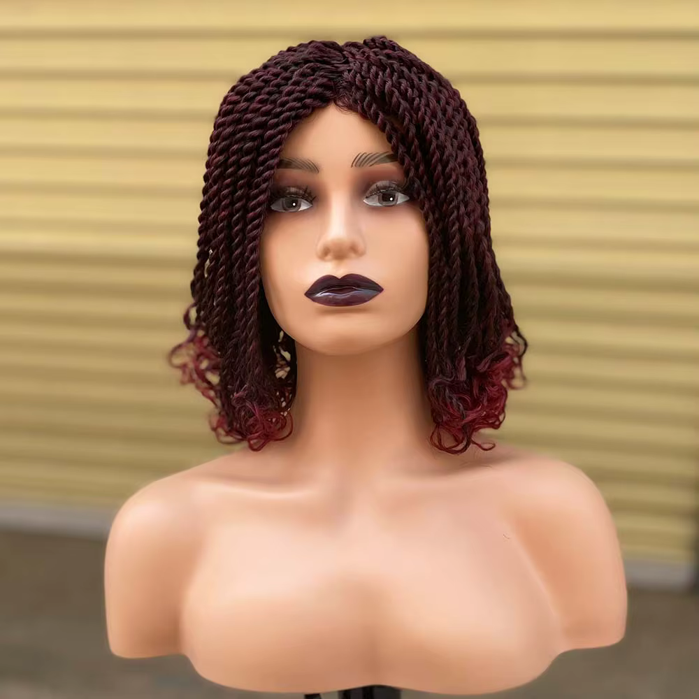 Boîte tressée perruques pour les femmes noires Crochet cheveux 2 torsion Ombre Bug africain synthétique court Bob