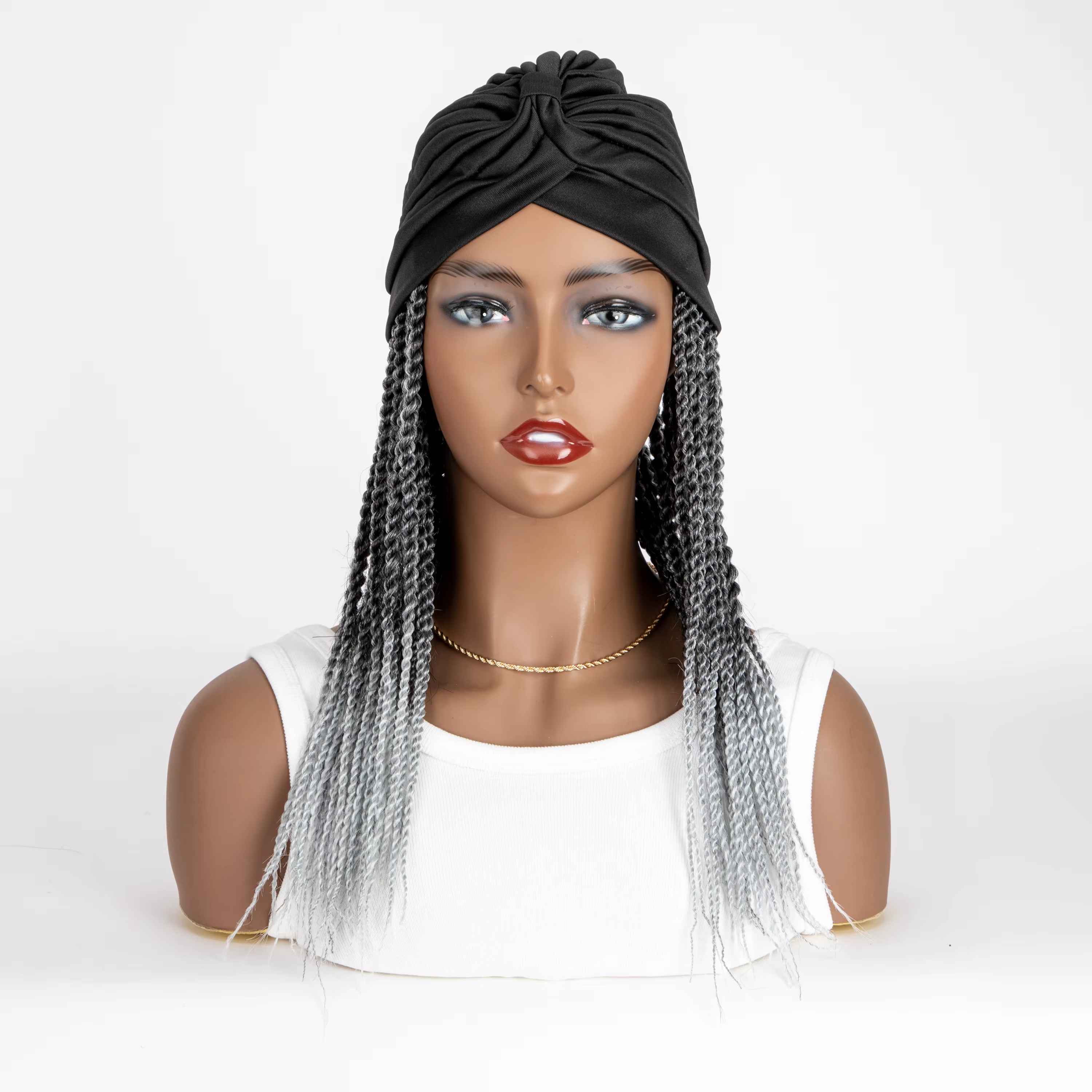 Perruque Synthétique Tressée avec Turban pour Femme