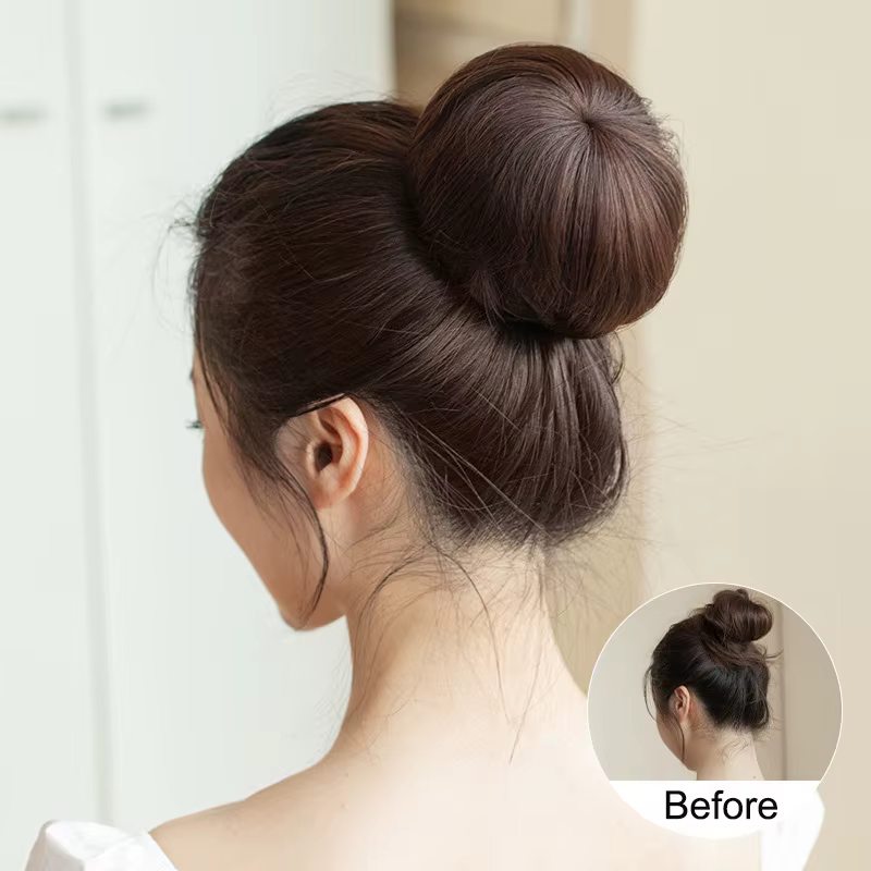 Extension capillaire synthétique courte et lisse avec Clip, postiche noire et brune pour femmes