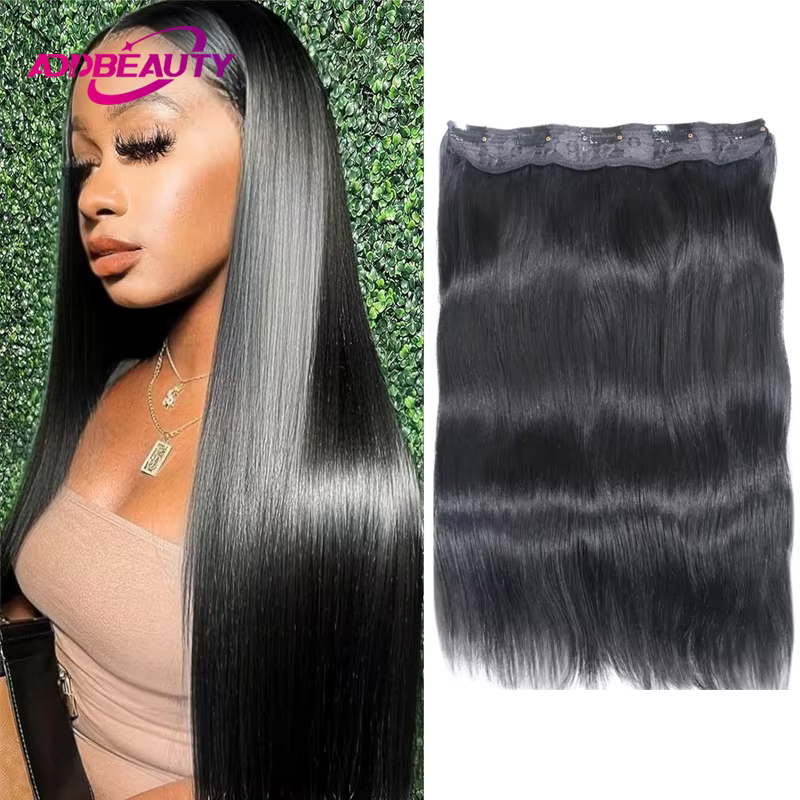 Clip en une seule pièce Extensions de cheveux humains droites 10 pouces avec 5 clips dans l'extension