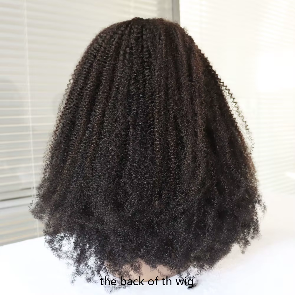 4C Afro crépus bouclés vierge Remy cheveux humains dentelle frontale fermeture perruque # 1 perruques de style noir de