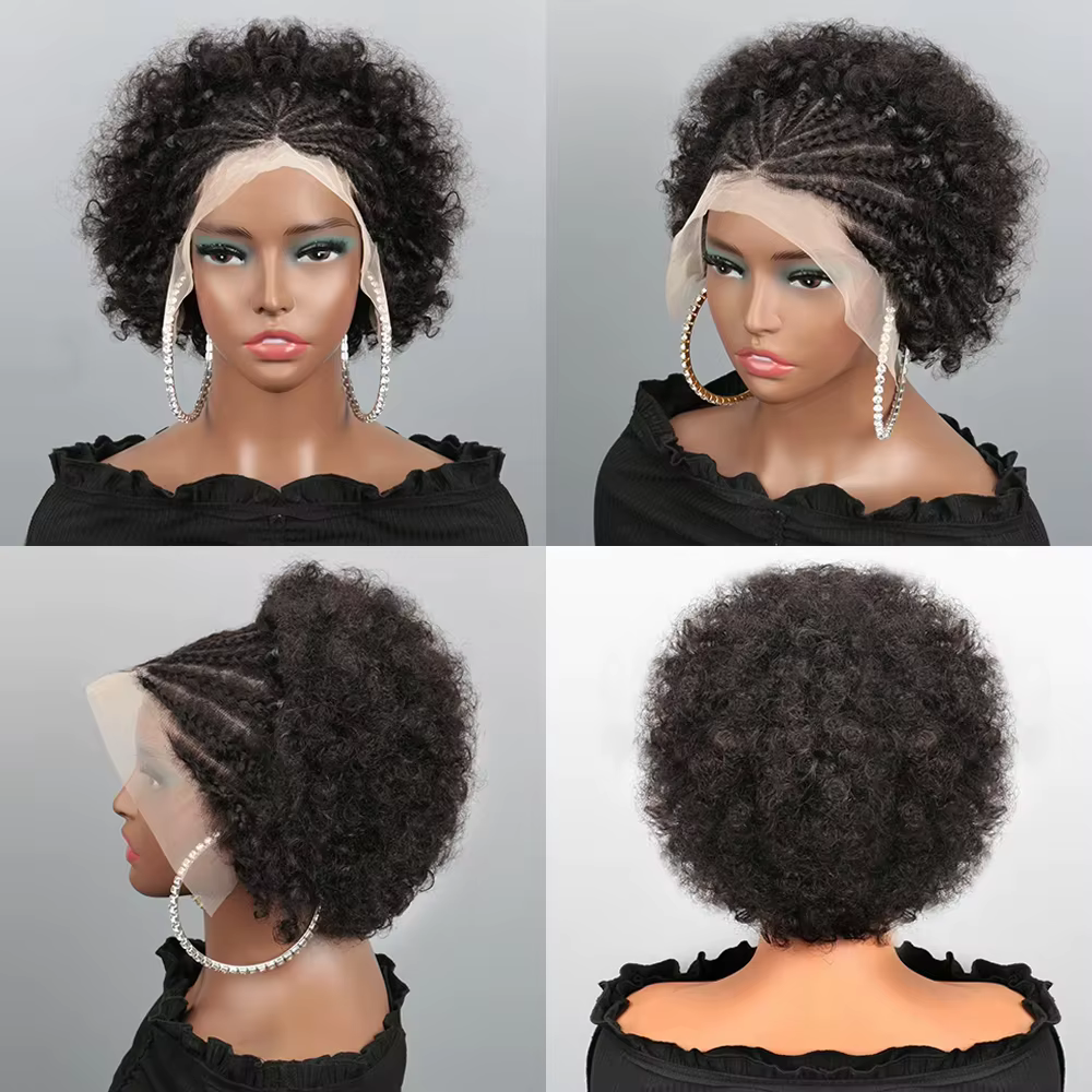 Perruques tressées bouclées afro kinky en cheveux humains
