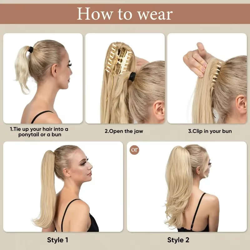 Extensions capillaires synthétiques à pince à griffes