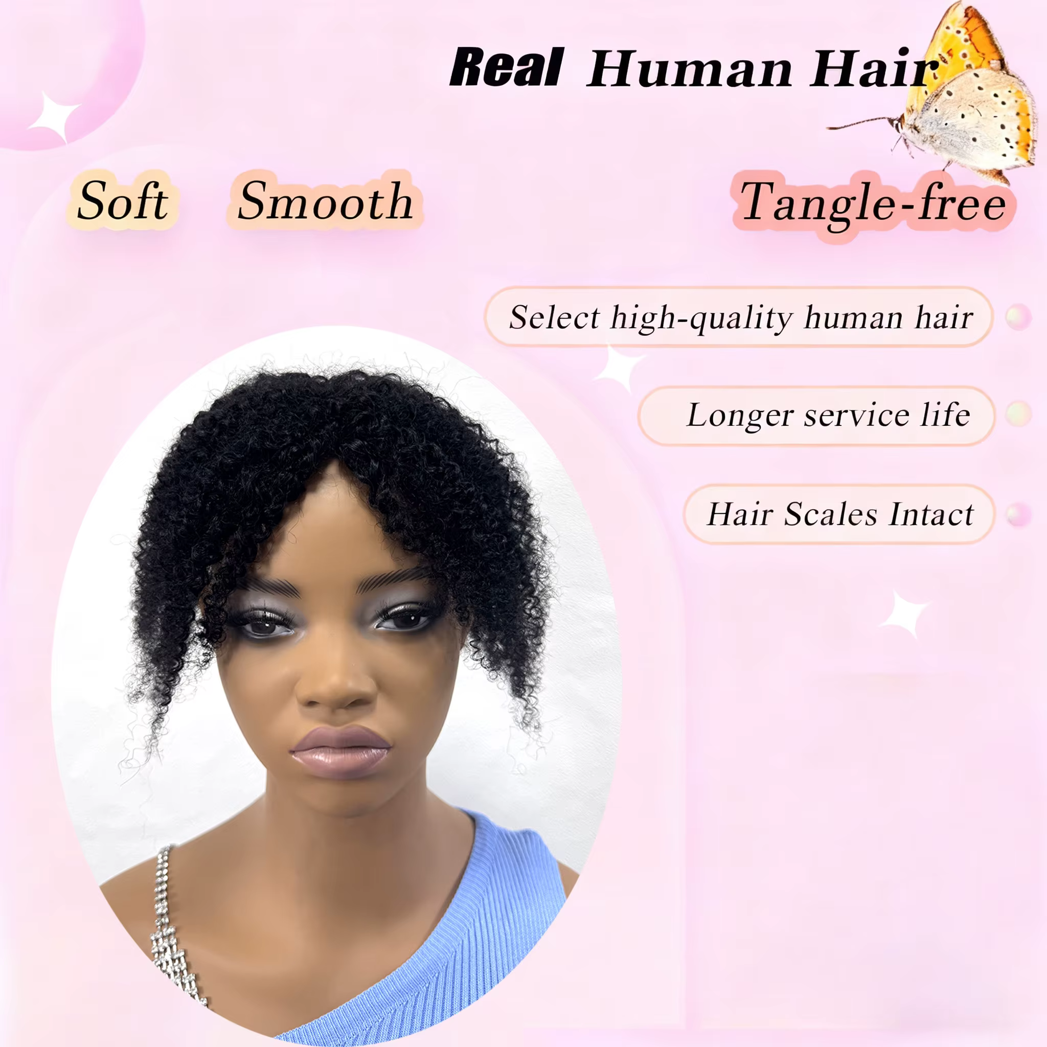 Topper de cheveux afro crépus bouclés pour femmes – Postiche d'aspect naturel crépu bouclé pour amincir la couverture