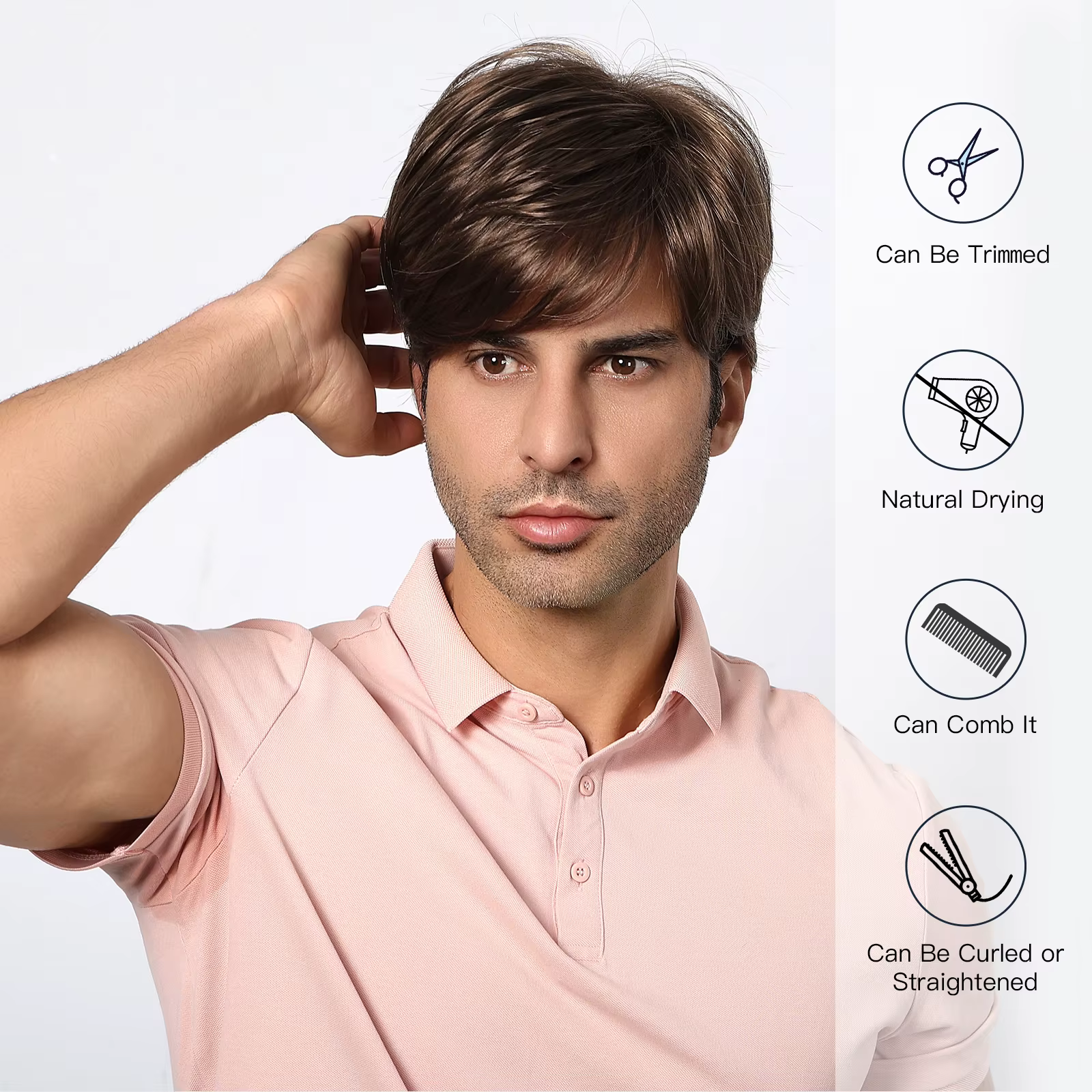 Perruques Bob Pixie Cut avec Frange pour Hommes