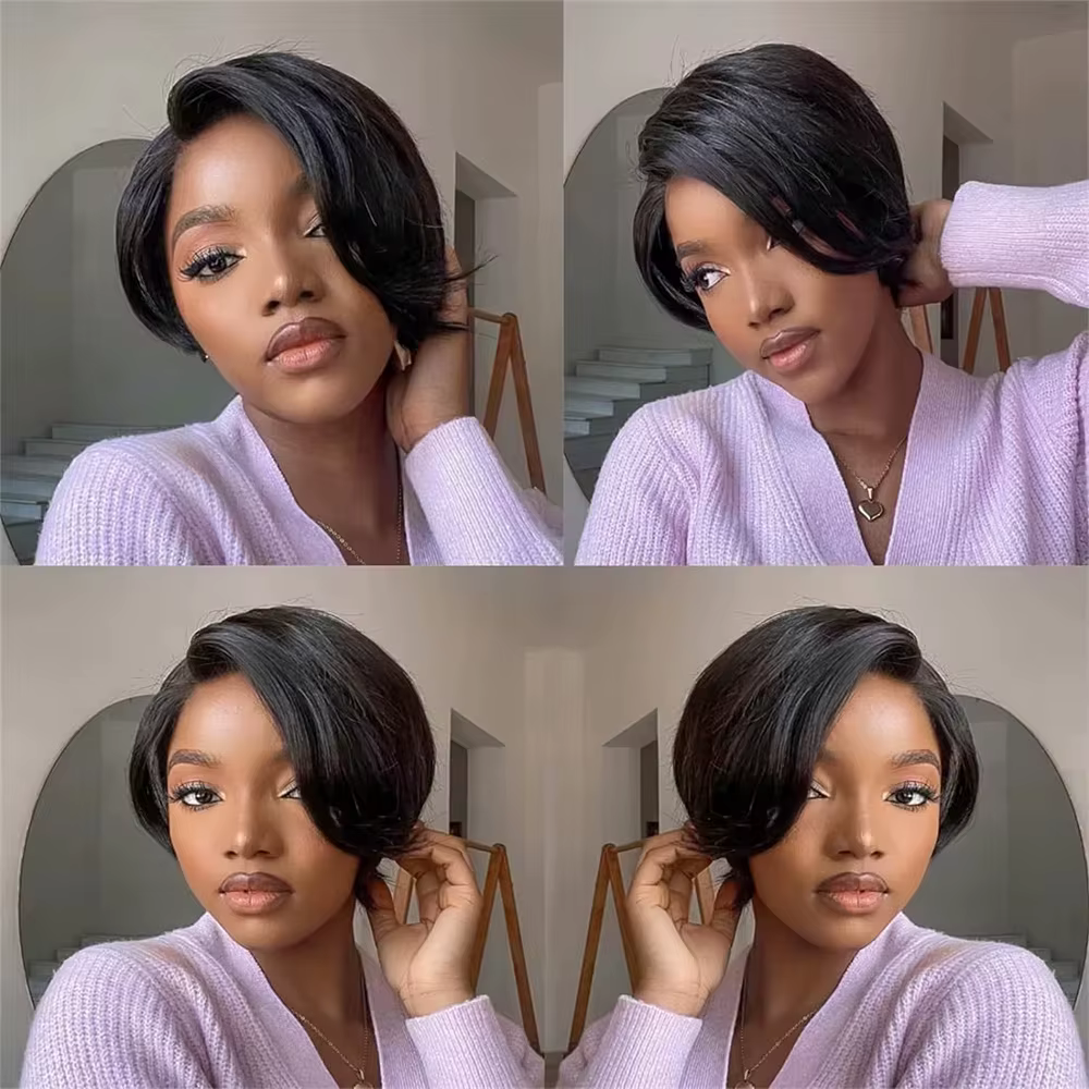Perruque de cheveux humains coupe lutin droite dentelle transparente cheveux humains 13x4 dentelle avant perruques cheveux humains pré plumé perruque naturelle pour les femmes