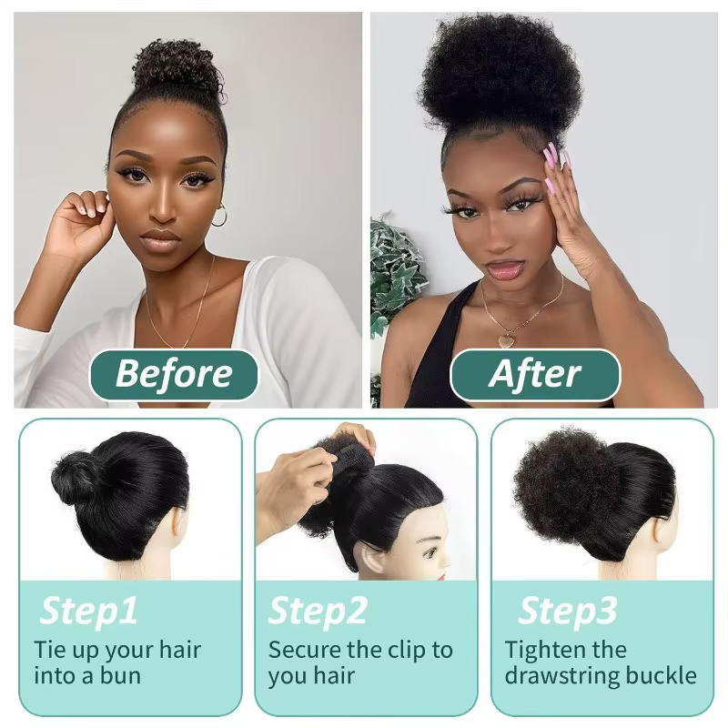 Afro Puff cheveux humains cordon queue de cheval pour les femmes 8 pouces bouclés 100% brésilien vierge Extension