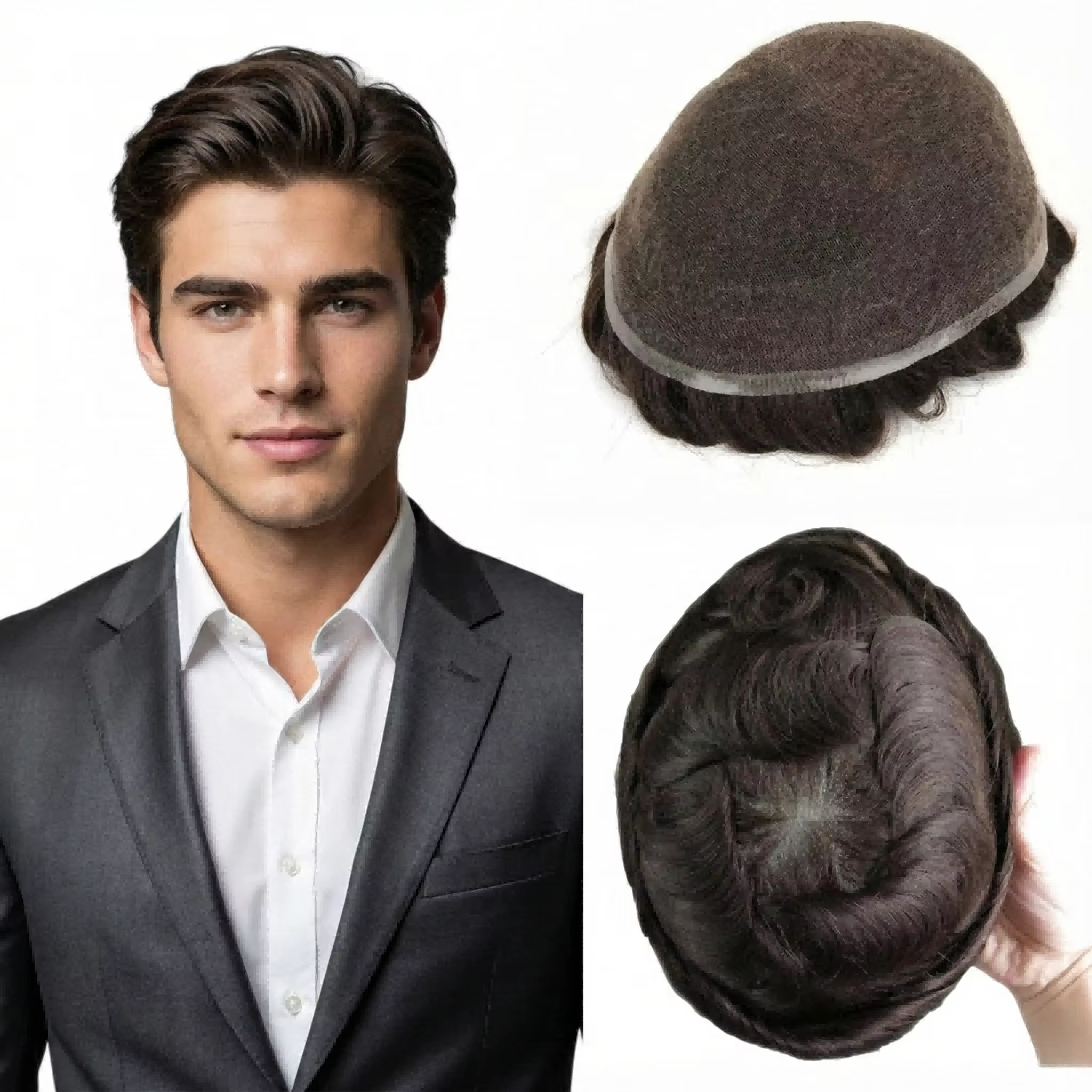 Toupet pour homme 100% cheveux humains | Perruque à base de dentelle complète