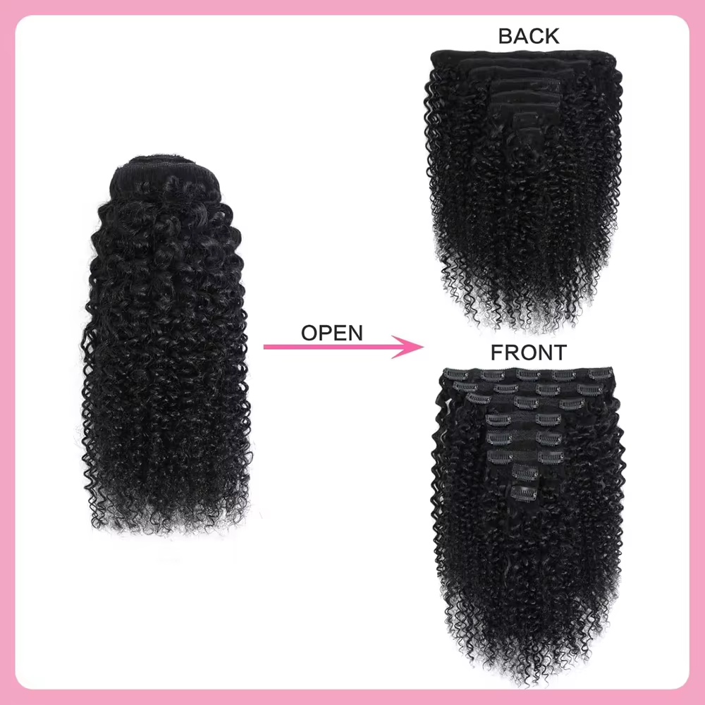 Extensions de cheveux humains afro à clipser