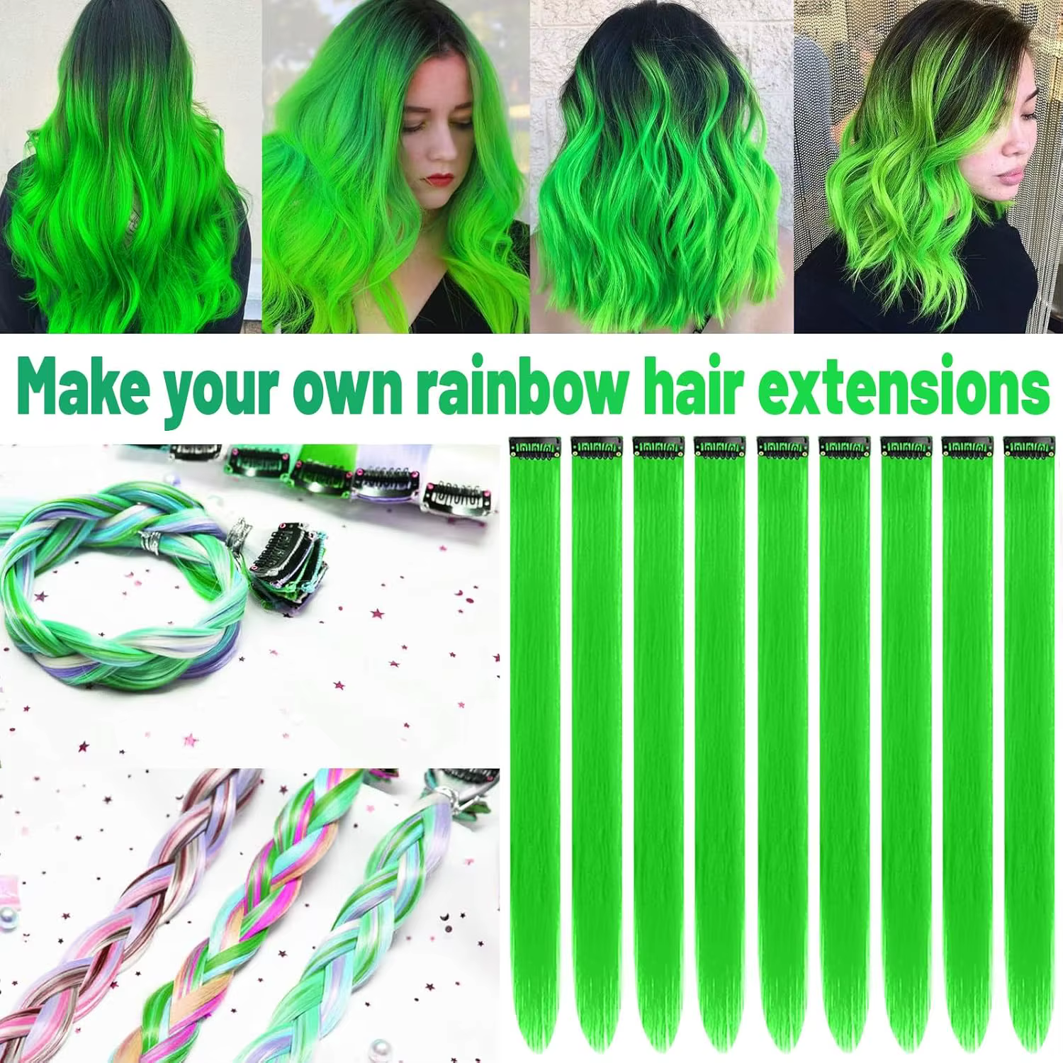 Extensions de cheveux vertes à clipser
