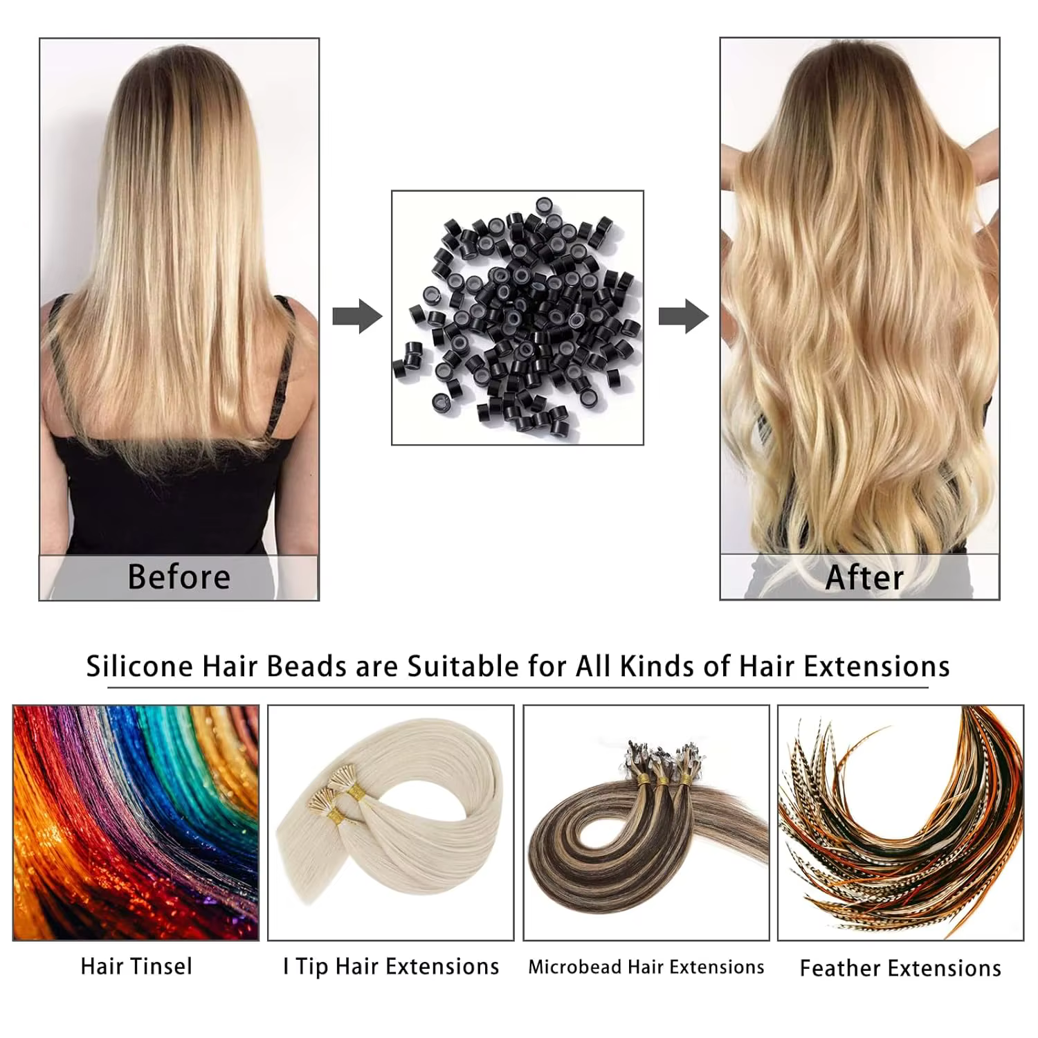 Kit d'outils pour extensions de cheveux avec pince à 3 trous