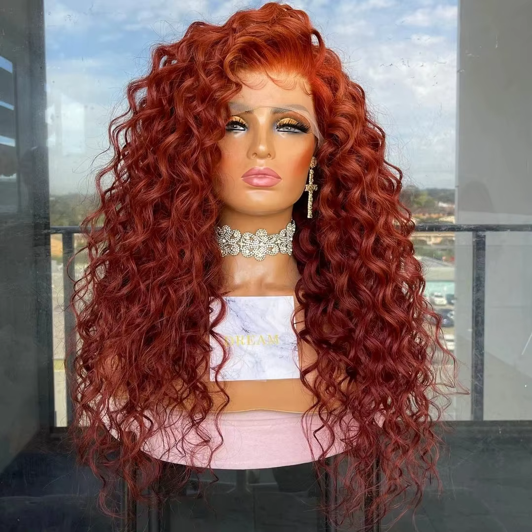 Perruque Lace Front Synthétique Bouclée Rouge Bordeaux pour Femme Noire