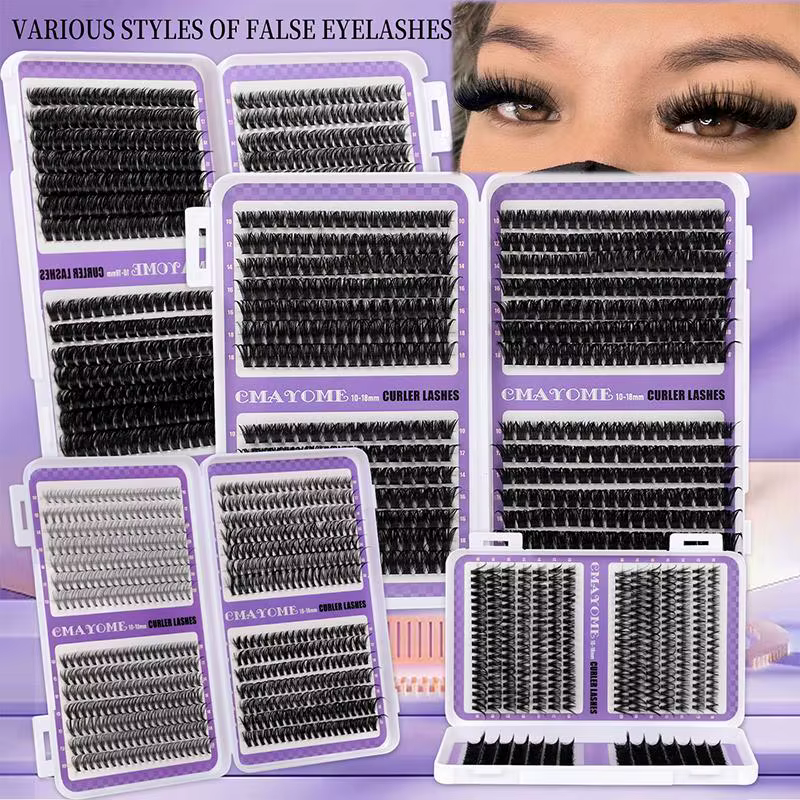 Extensions de cils en grappes DIY, plateau mixte de cils individuels volumineux, effet œil de chat