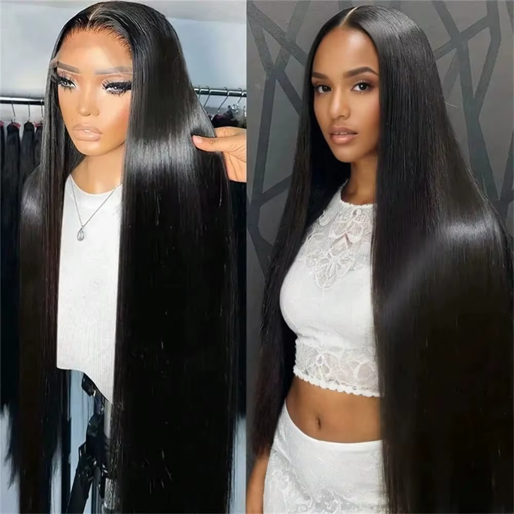 Perruque brésilienne Remy ultra-lisse haute densité 250% 42 pouces 13x6 5x5 Lace avec ligne de cheveux pré-épilée 13x4 Noir naturel pour femmes
